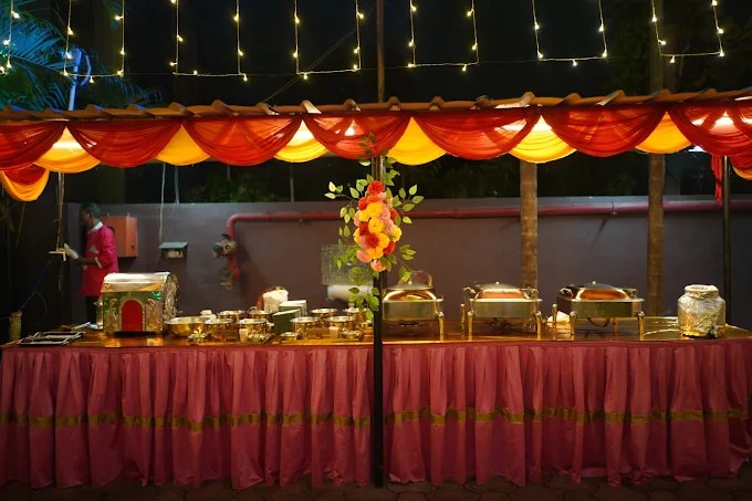 Premium buffet counter styling with lights and drapery